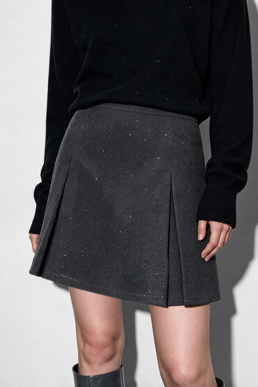 Silver Foil Knit Wool Skirt|AMII