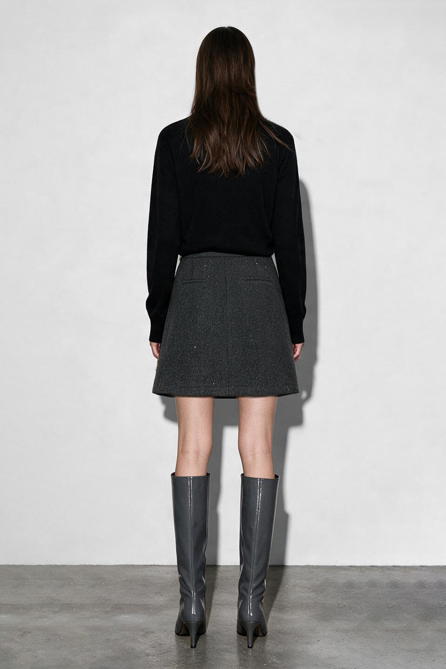 Silver Foil Knit Wool Skirt|AMII