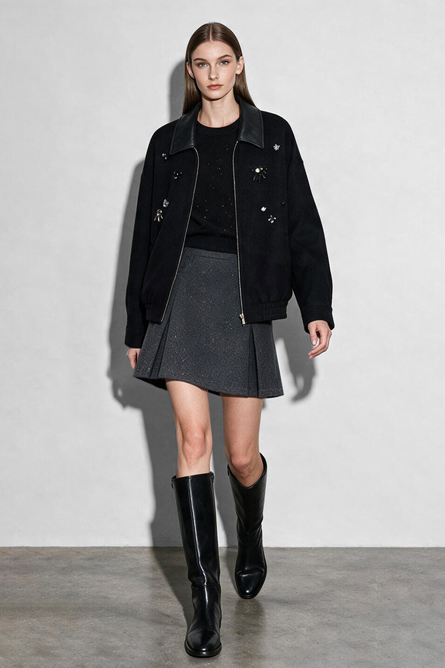 Silver Foil Knit Wool Skirt|AMII
