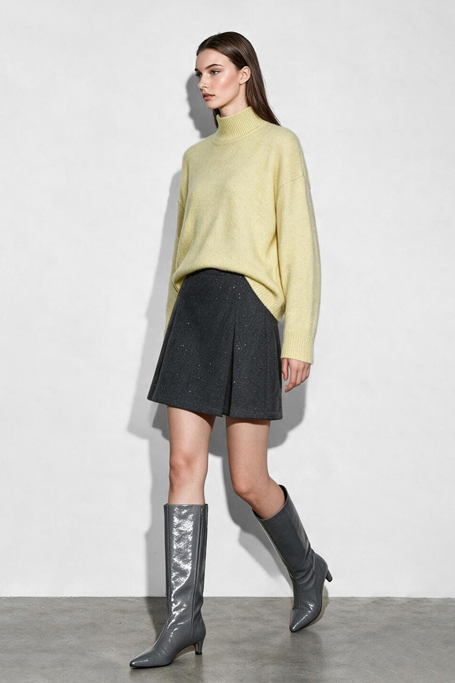Silver Foil Knit Wool Skirt|AMII