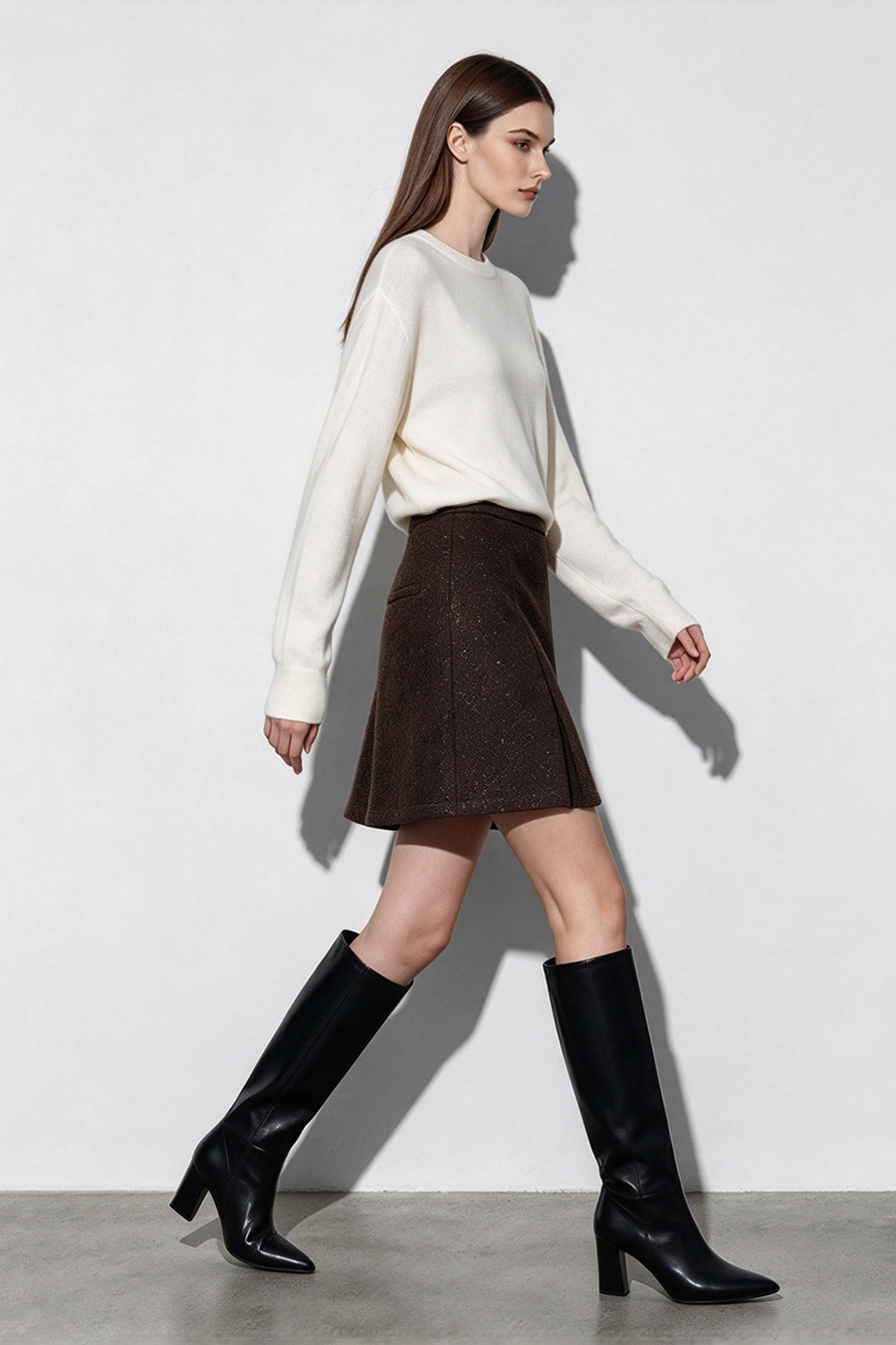 Silver Foil Knit Wool Skirt|AMII