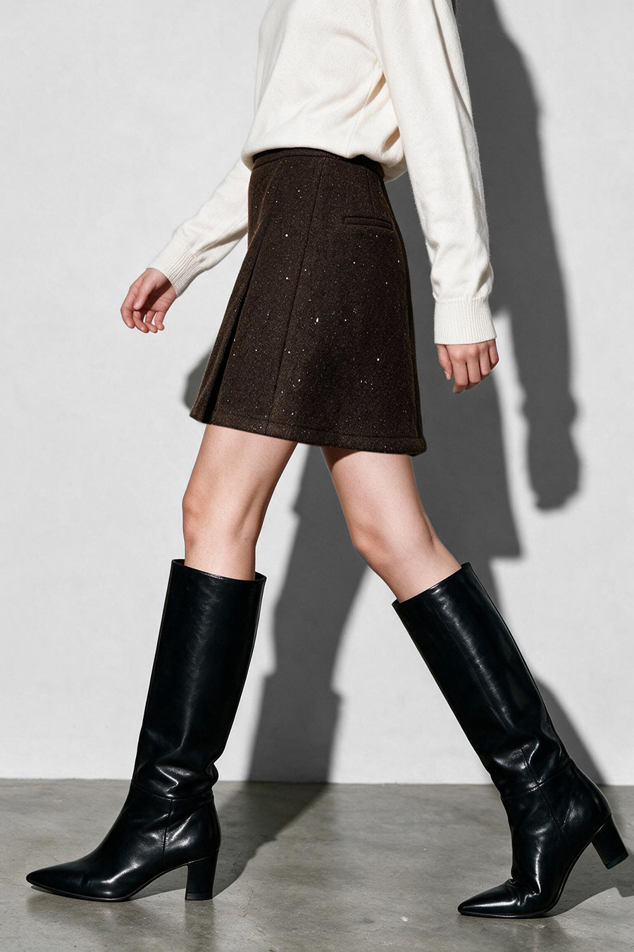 Silver Foil Knit Wool Skirt|AMII