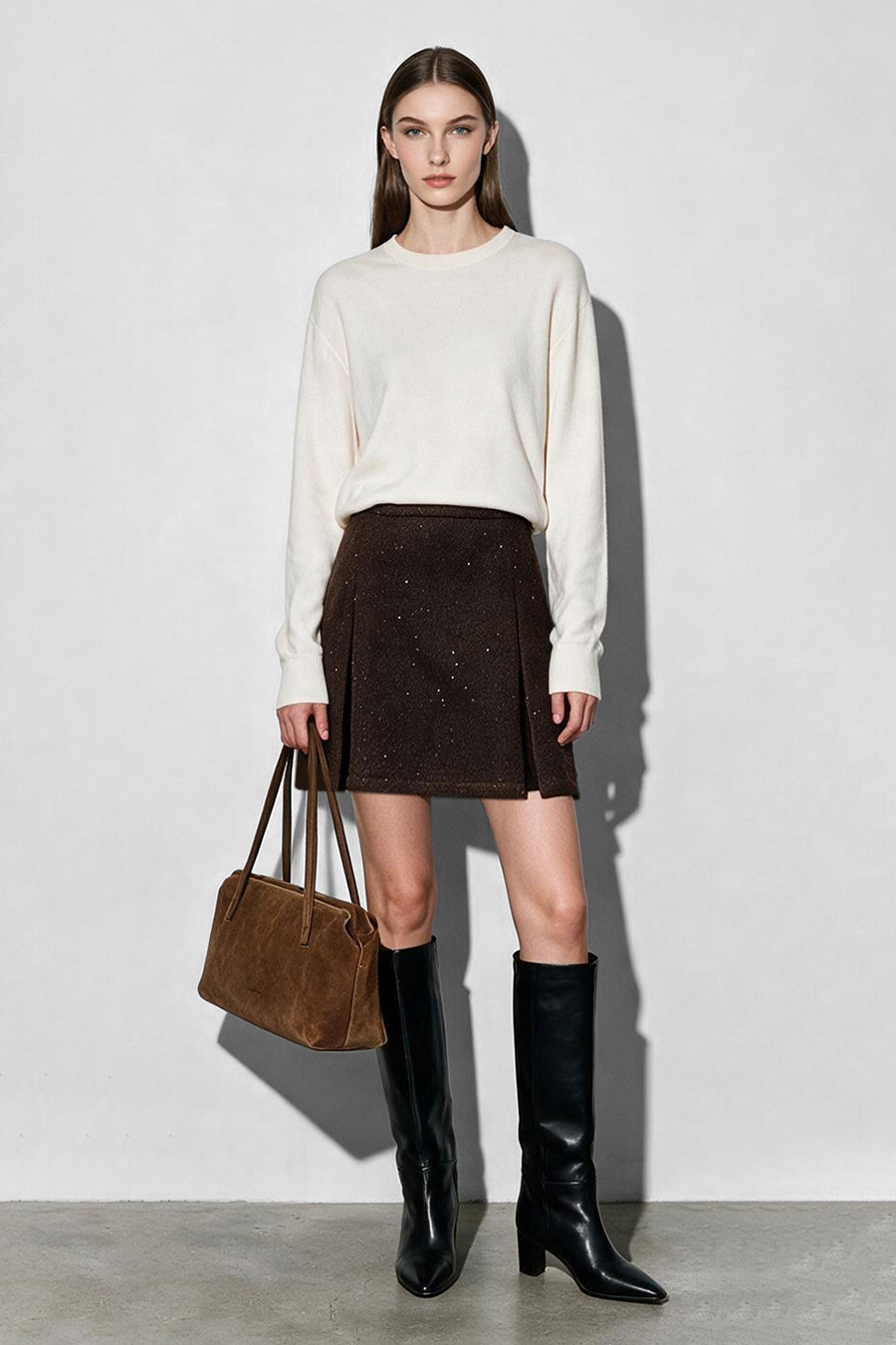 Silver Foil Knit Wool Skirt|AMII