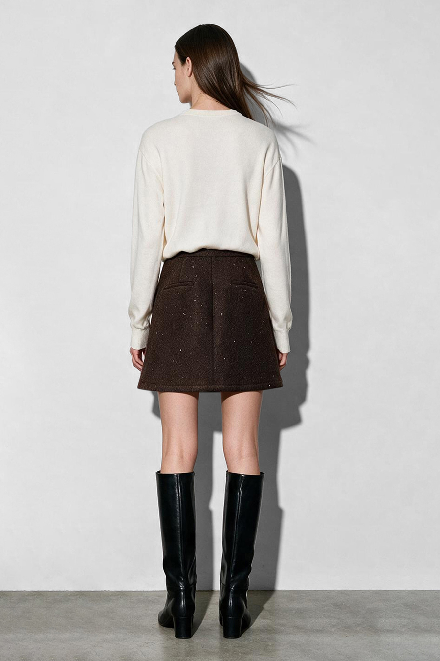 Silver Foil Knit Wool Skirt|AMII