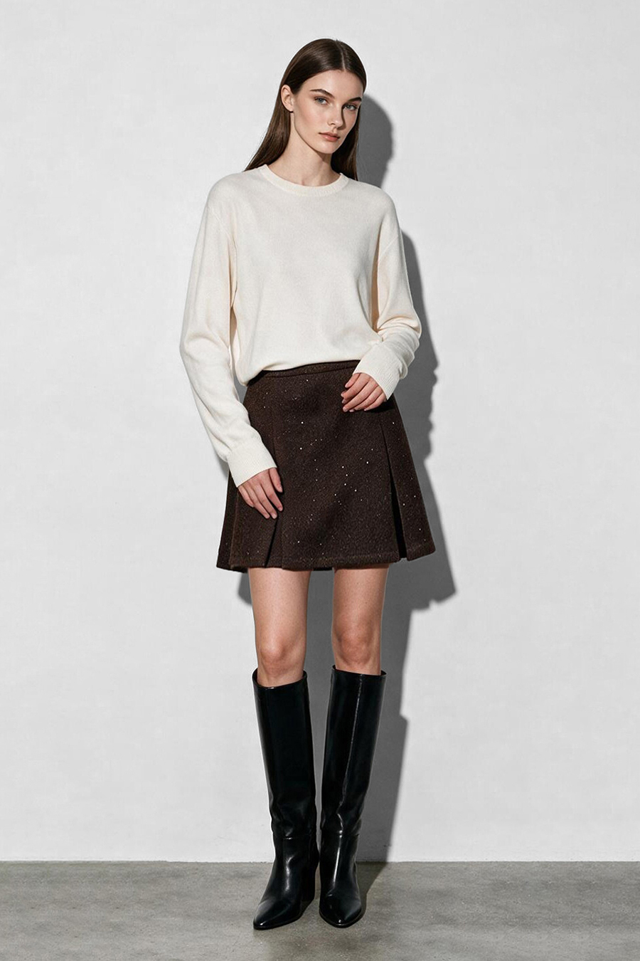Silver Foil Knit Wool Skirt|AMII
