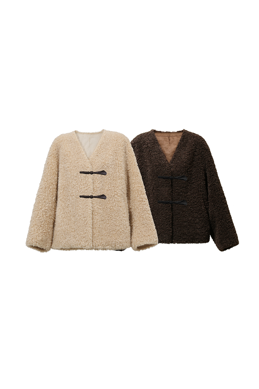 V-Neck Bouclé Fleece Fur Coat|AMII