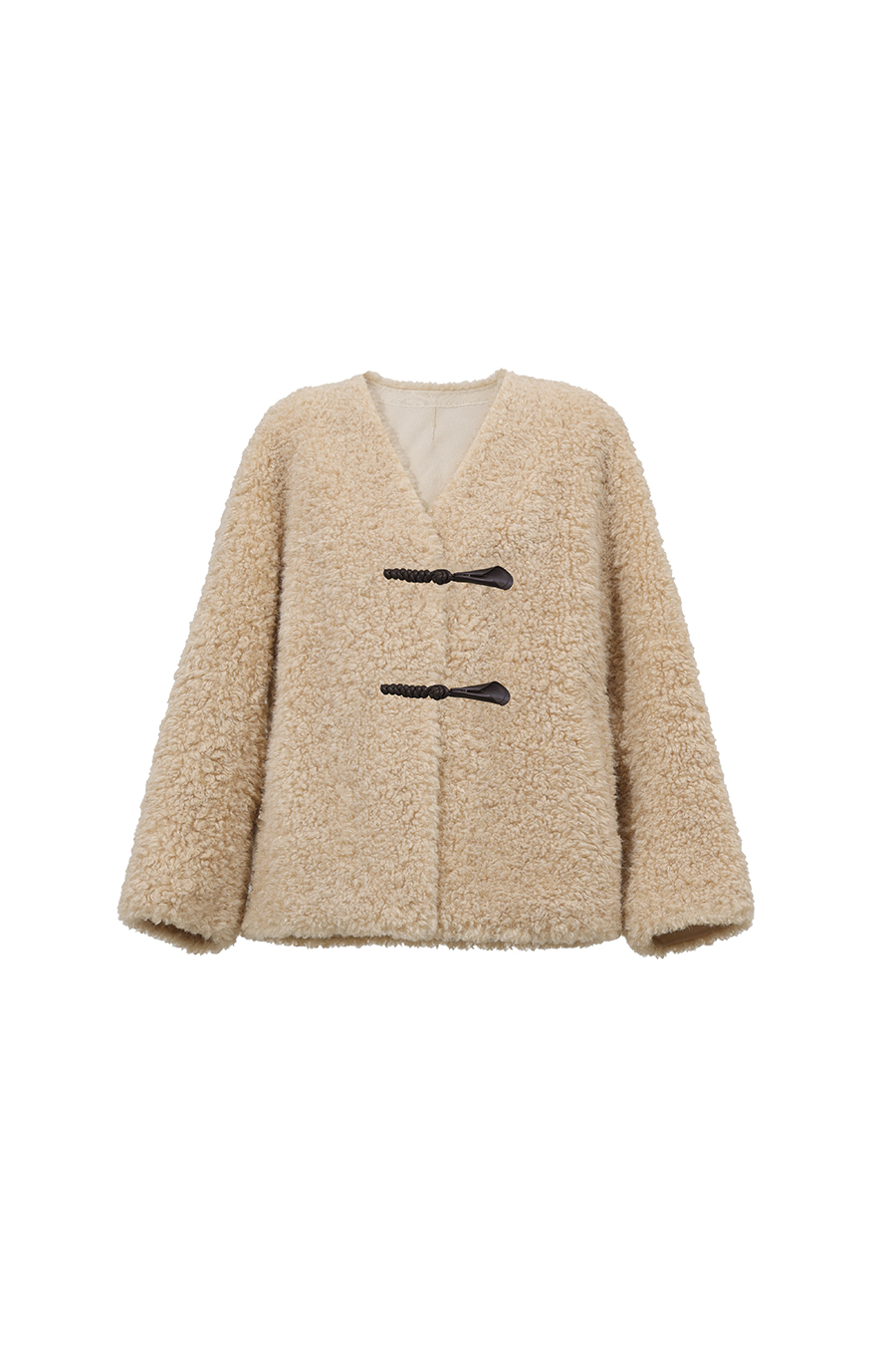 V-Neck Bouclé Fleece Fur Coat|AMII