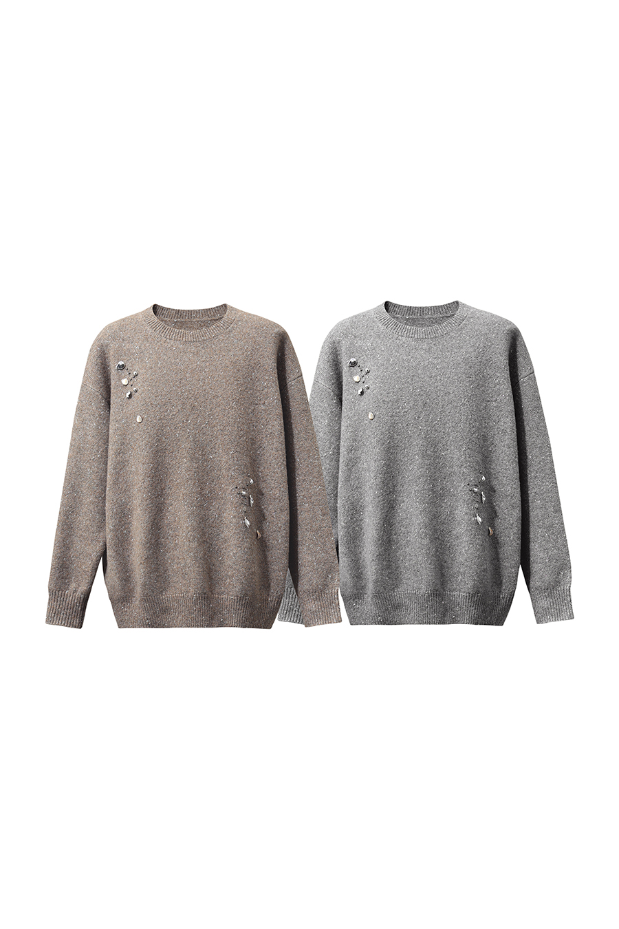 Silver Metallic Fancy Yarn Beaded Sweater|AMII