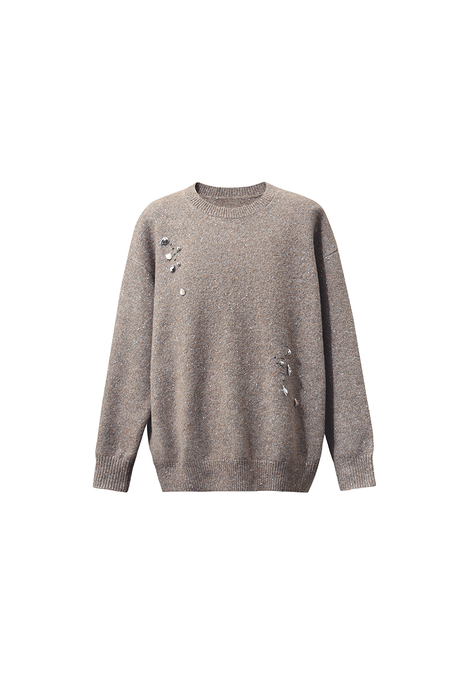 Silver Metallic Fancy Yarn Beaded Sweater|AMII