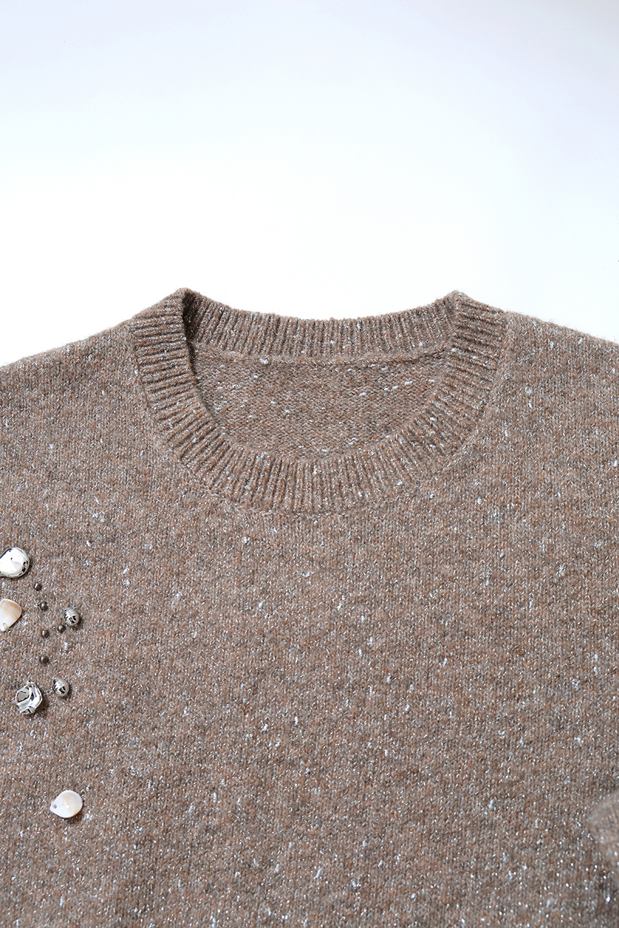 Silver Metallic Fancy Yarn Beaded Sweater|AMII
