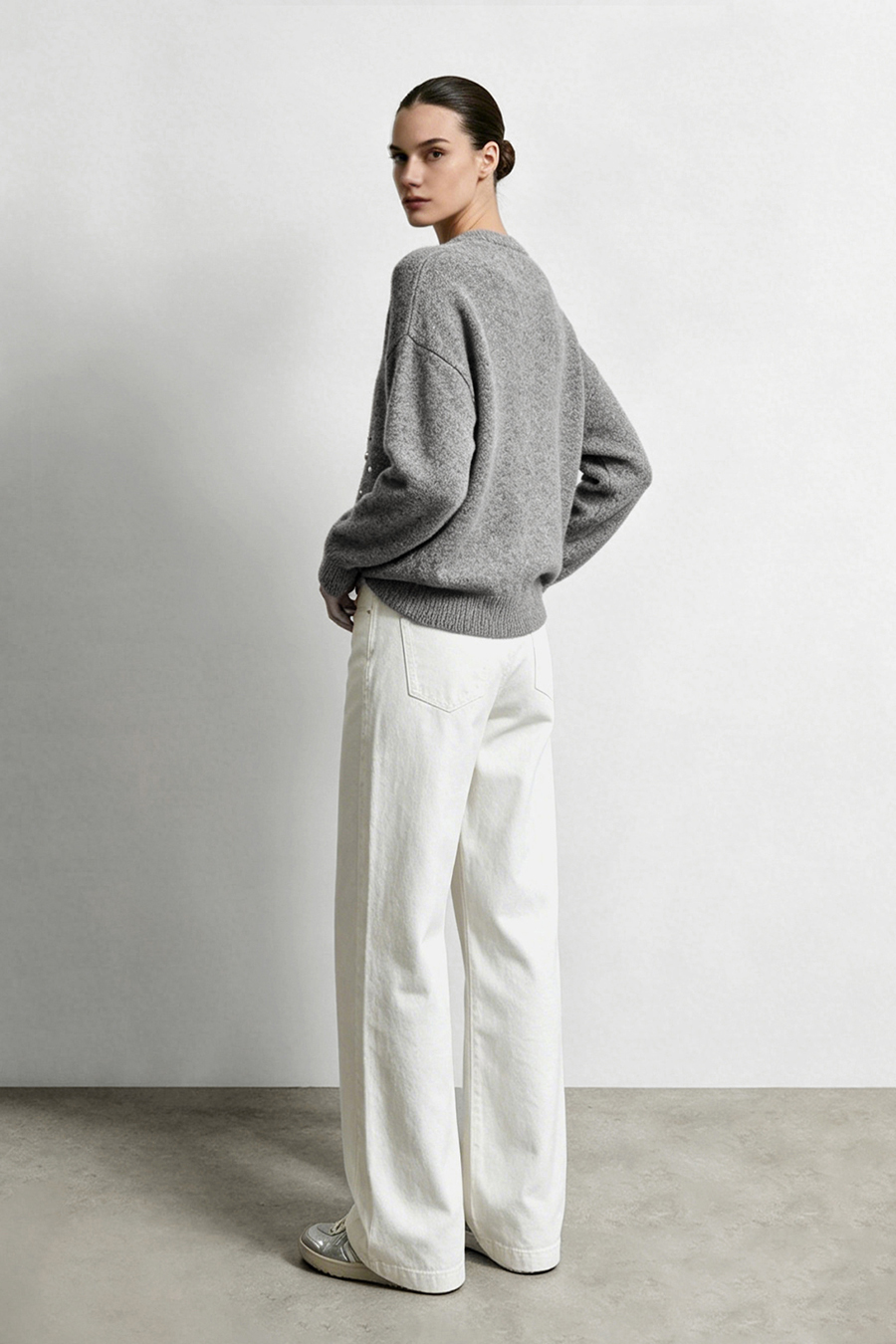 Silver Metallic Fancy Yarn Beaded Sweater|AMII