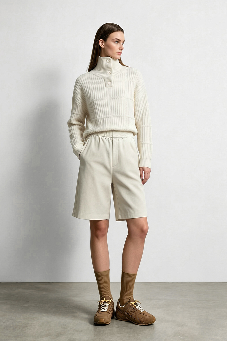 Button Half-Placket Sweater|AMII