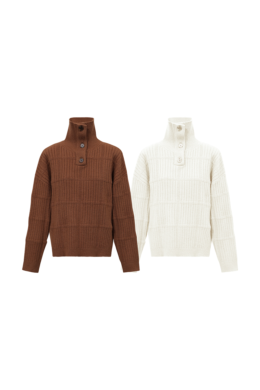 Button Half-Placket Sweater|AMII