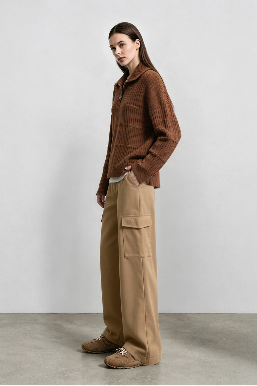 Button Half-Placket Sweater|AMII