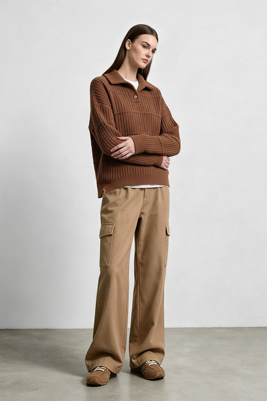 Button Half-Placket Sweater|AMII
