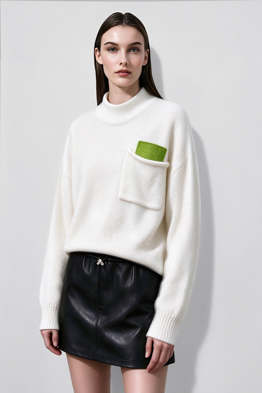 Sequin Yarn Color-Block Sweater|AMII