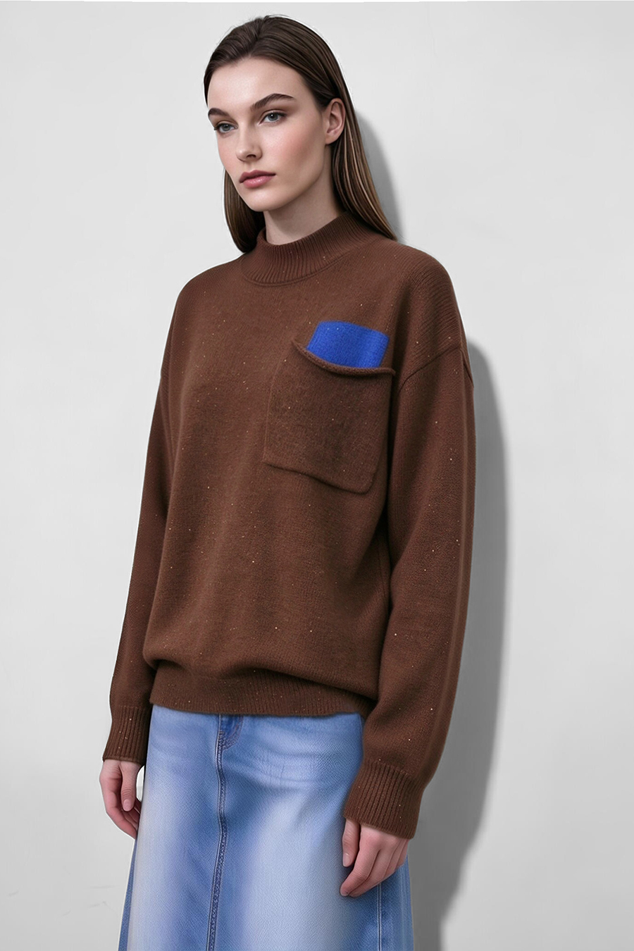 Sequin Yarn Color-Block Sweater|AMII