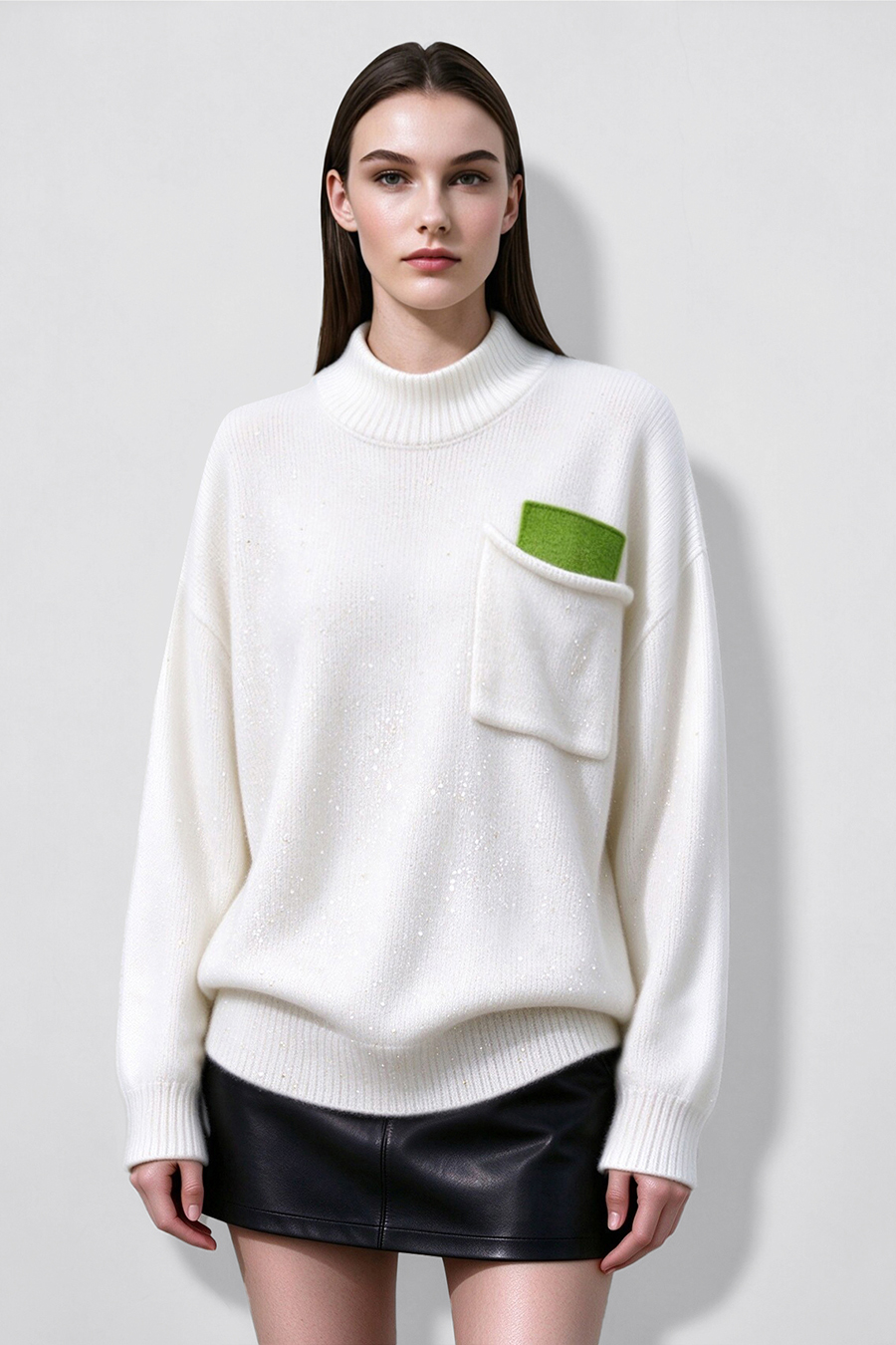 Sequin Yarn Color-Block Sweater|AMII