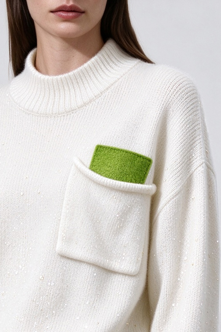 Sequin Yarn Color-Block Sweater|AMII