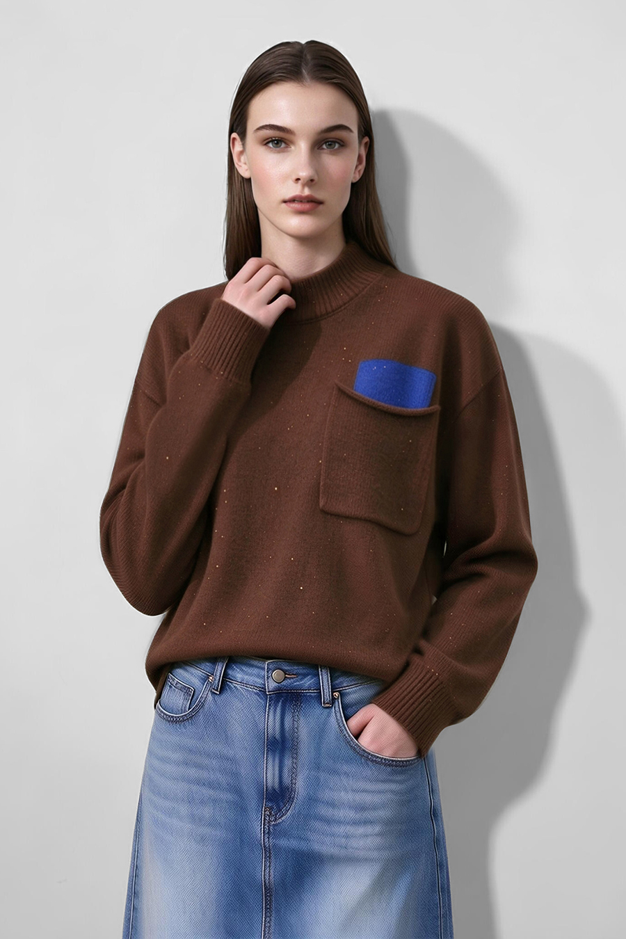 Sequin Yarn Color-Block Sweater|AMII