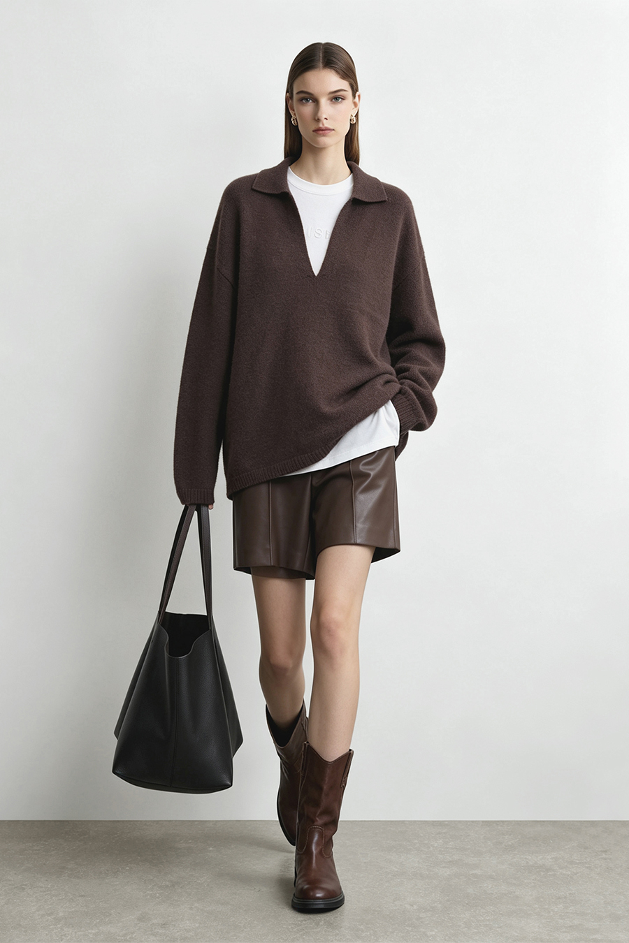Lapel Collar Drop-Shoulder Sweater|AMII