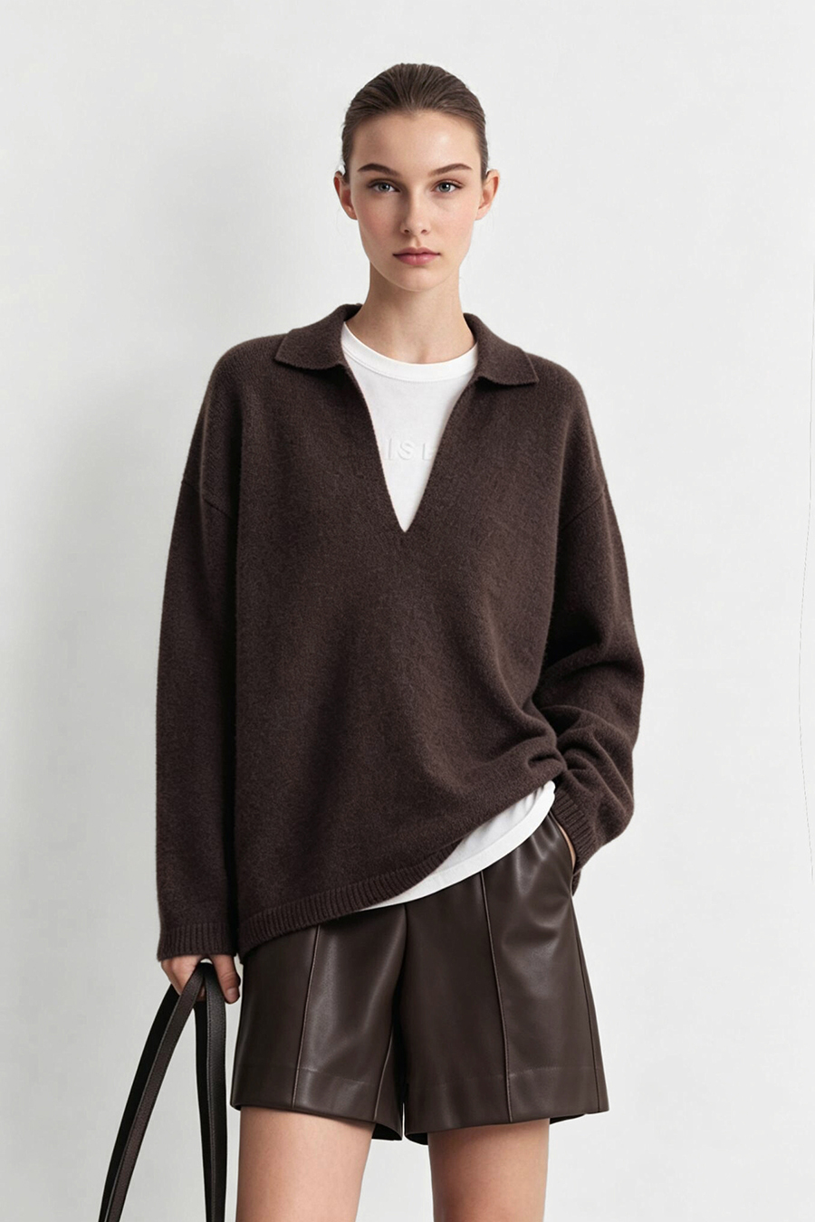 Lapel Collar Drop-Shoulder Sweater|AMII
