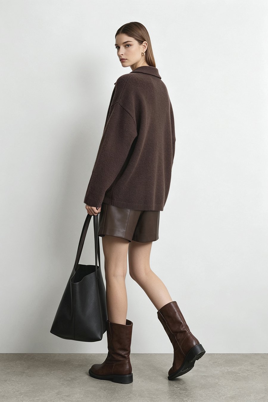 Lapel Collar Drop-Shoulder Sweater|AMII