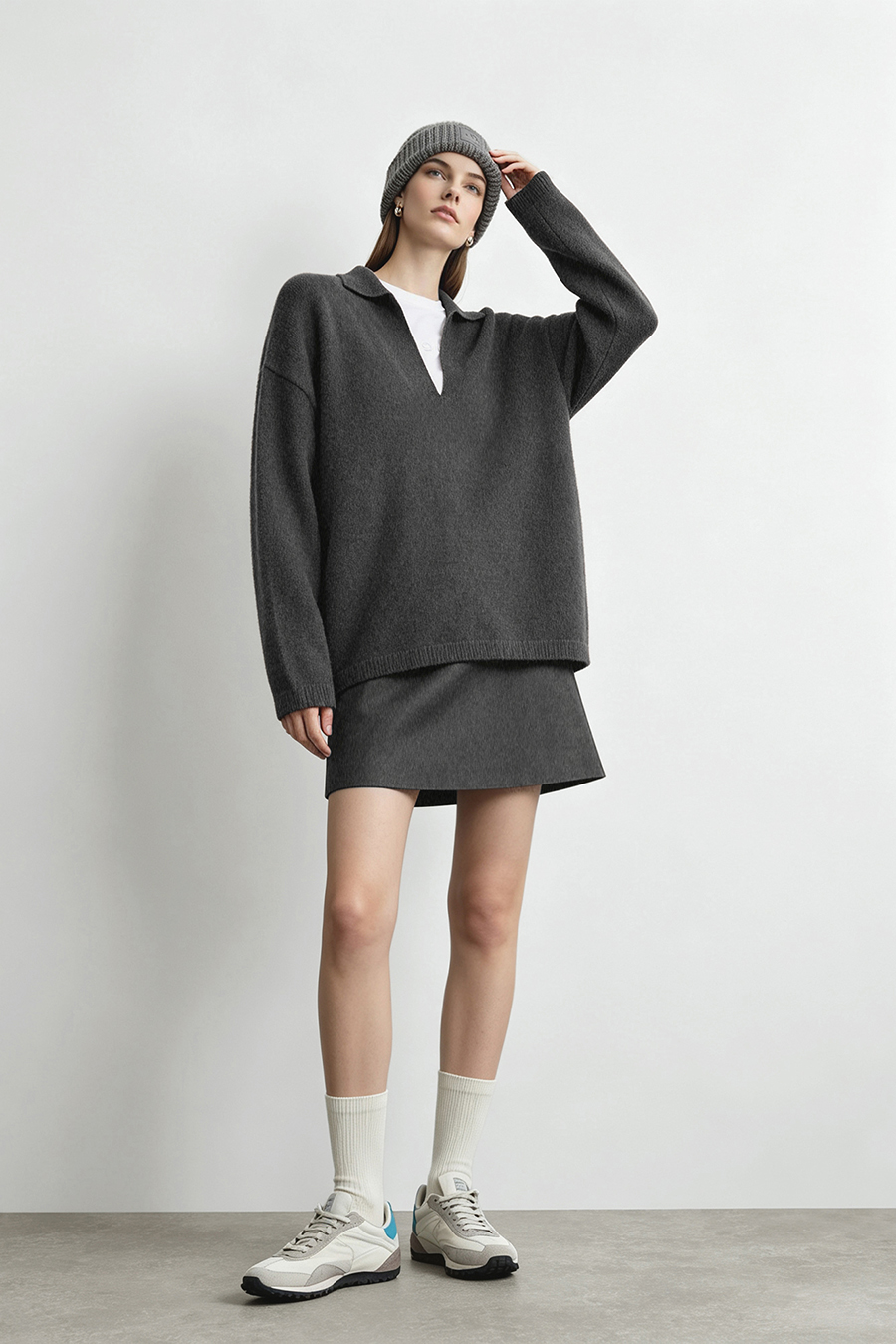 Lapel Collar Drop-Shoulder Sweater|AMII