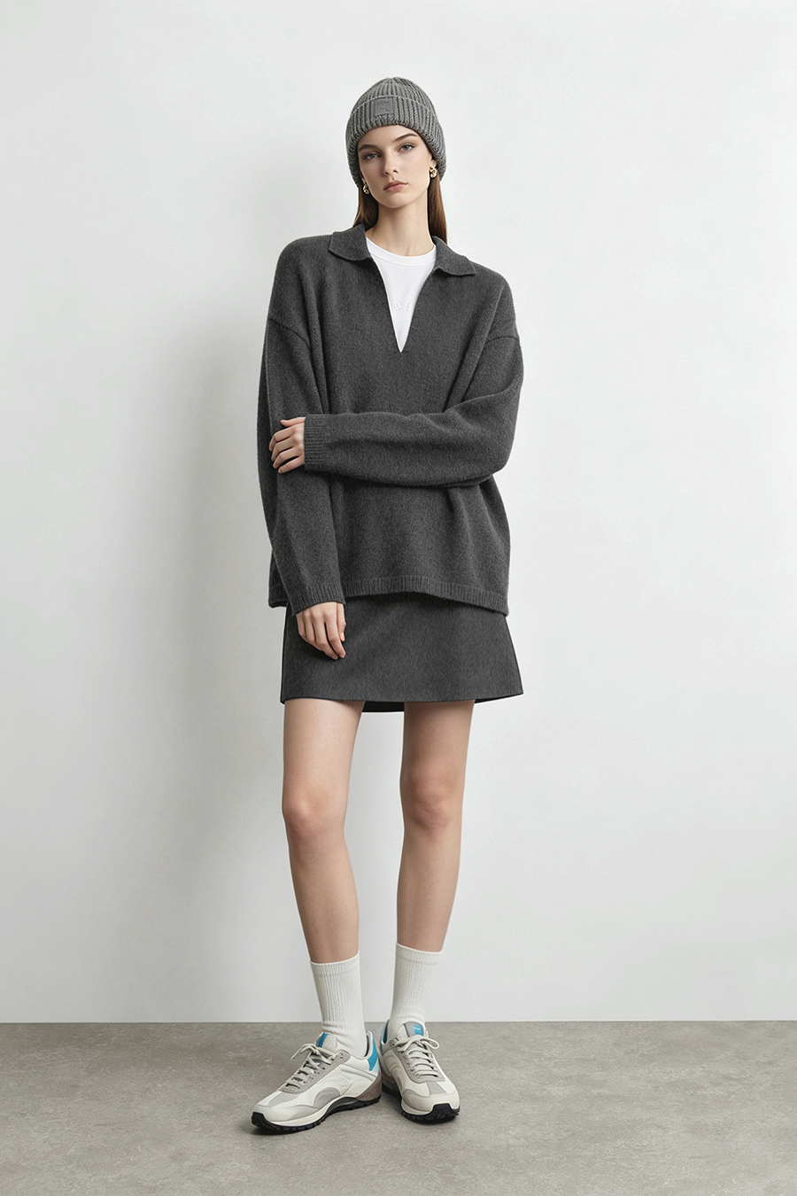 Lapel Collar Drop-Shoulder Sweater|AMII