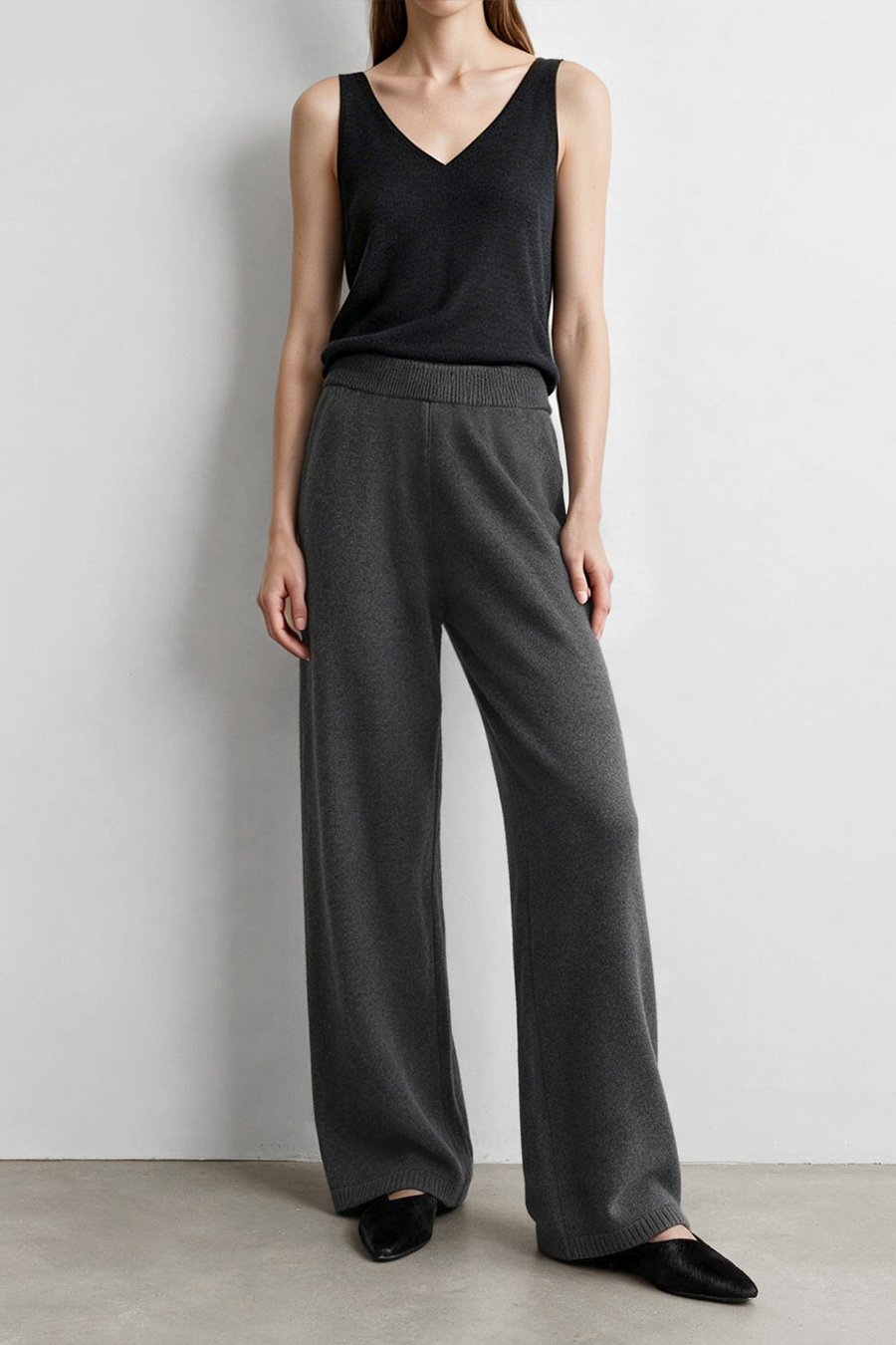 Knit Wide-Leg Casual Pants|AMII