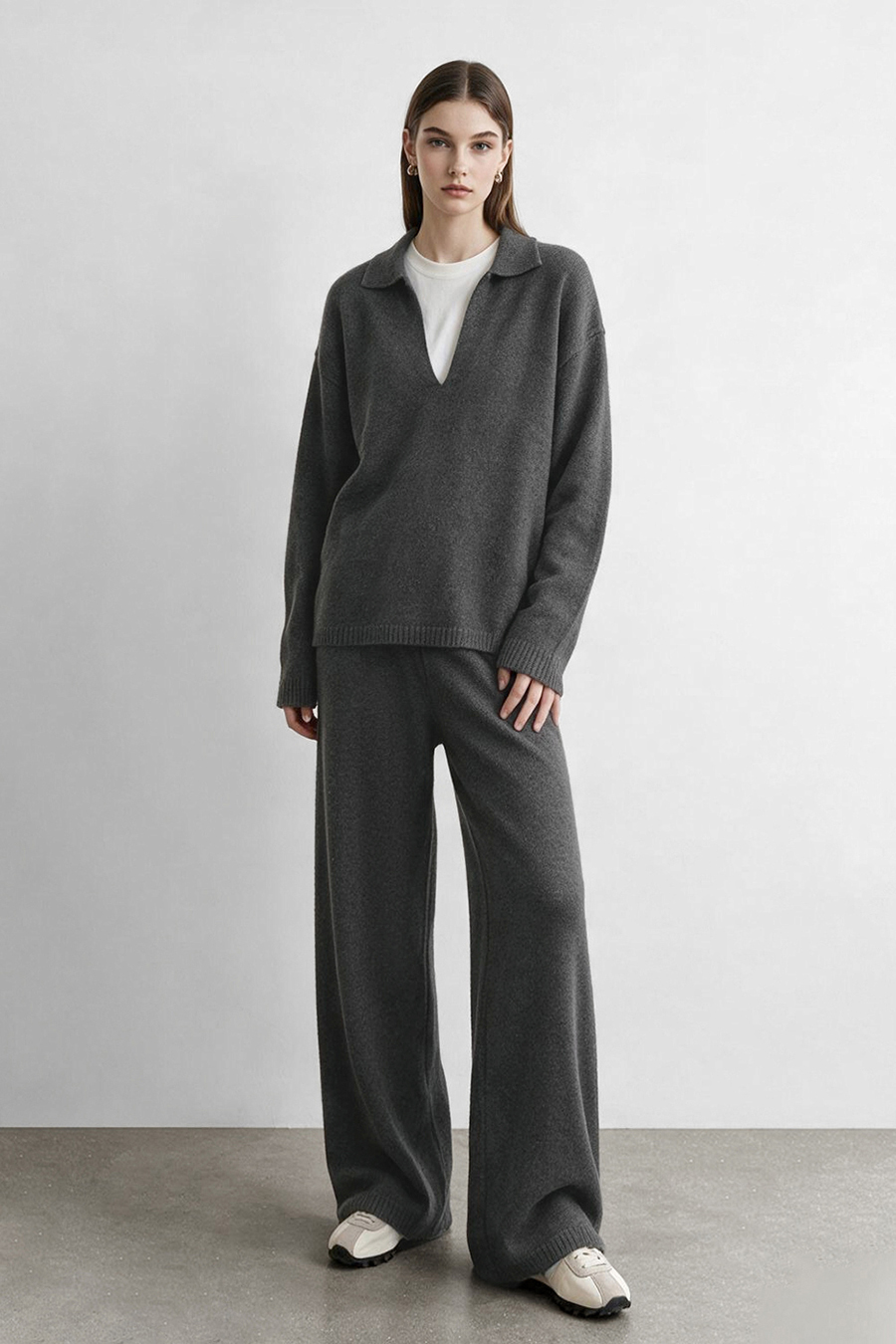 Knit Wide-Leg Casual Pants|AMII