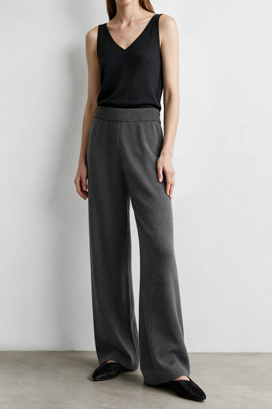 Knit Wide-Leg Casual Pants|AMII