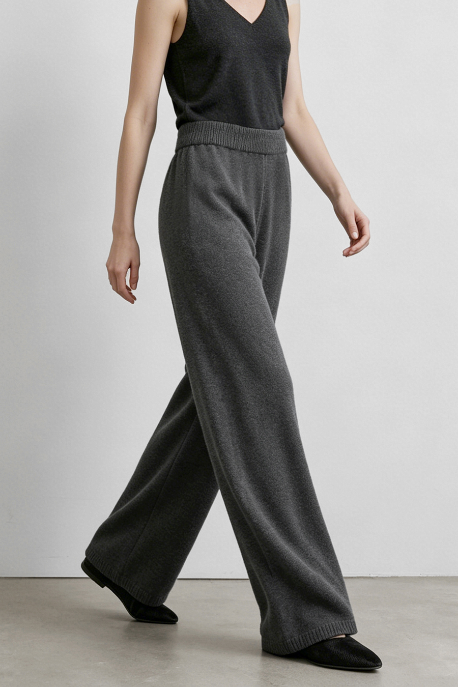 Knit Wide-Leg Casual Pants|AMII