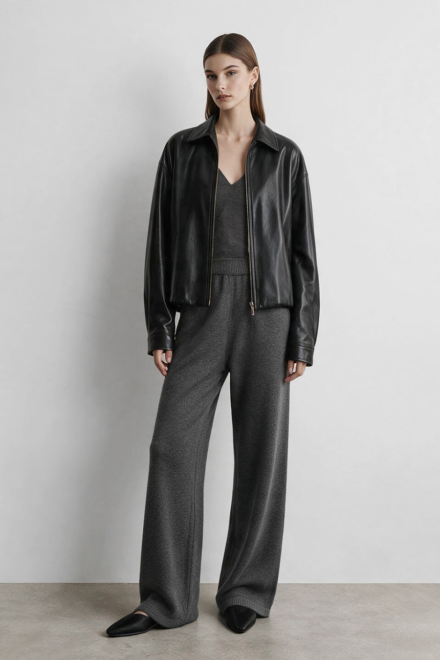 Knit Wide-Leg Casual Pants|AMII