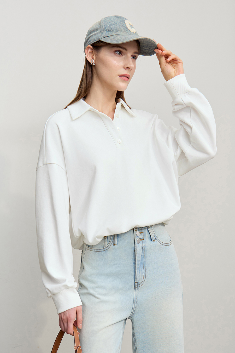 Drop Shoulder Batwing Sleeve Cotton Sweatshirt