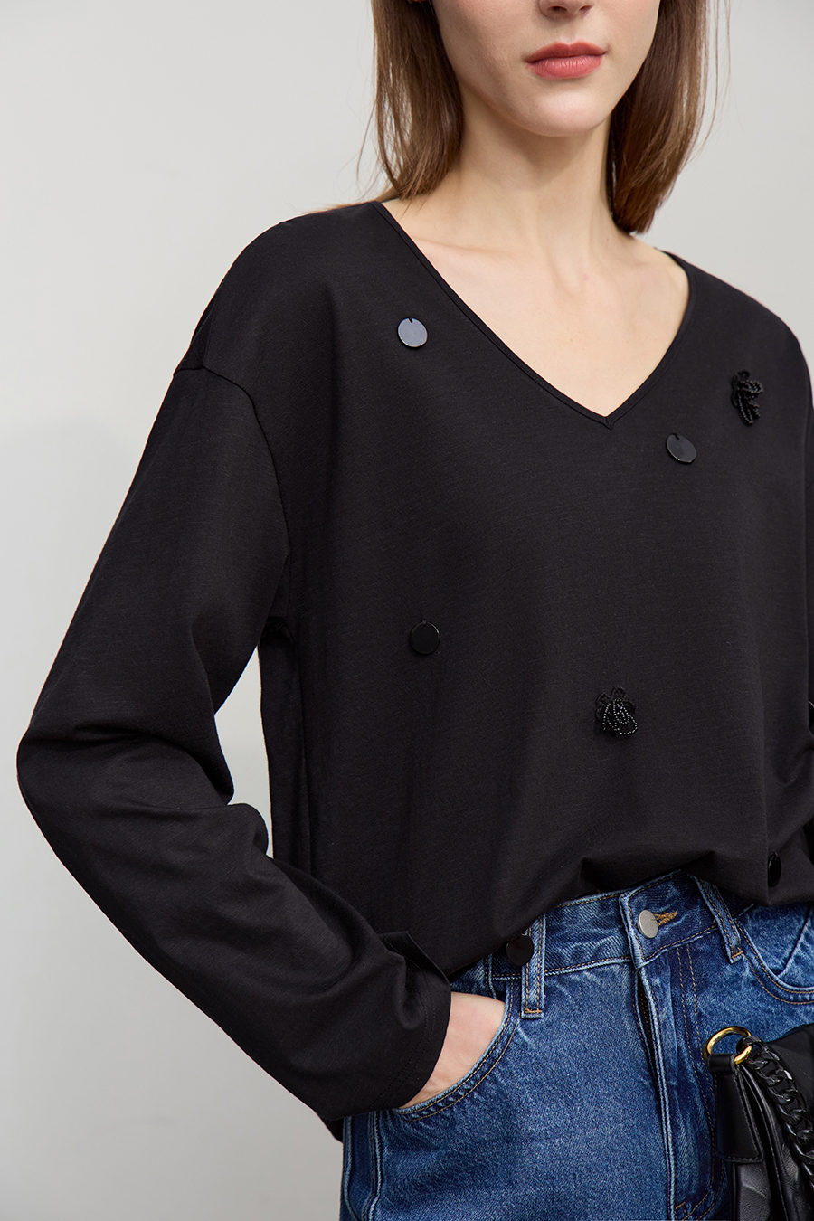 Sequin Embellished Cotton T-shirt