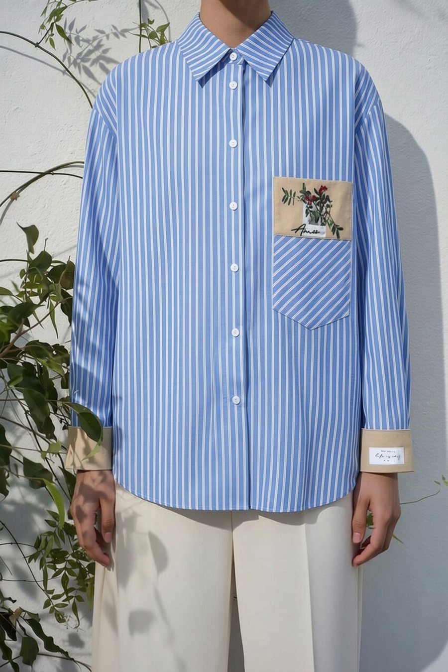 Printed Embroidered Striped Shirt