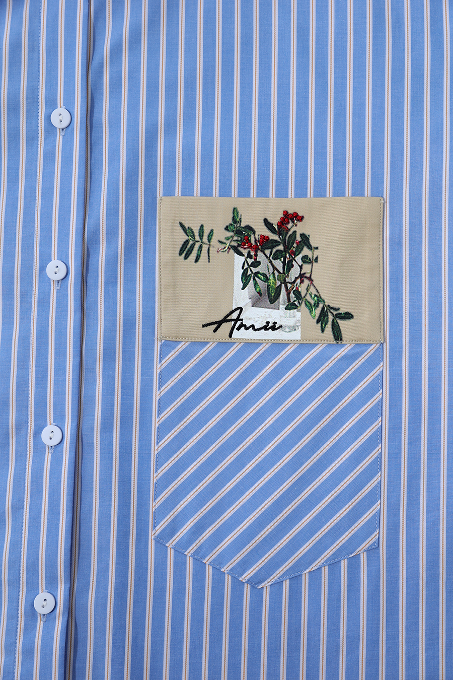 Printed Embroidered Striped Shirt