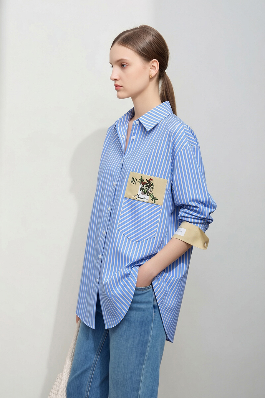 Printed Embroidered Striped Shirt