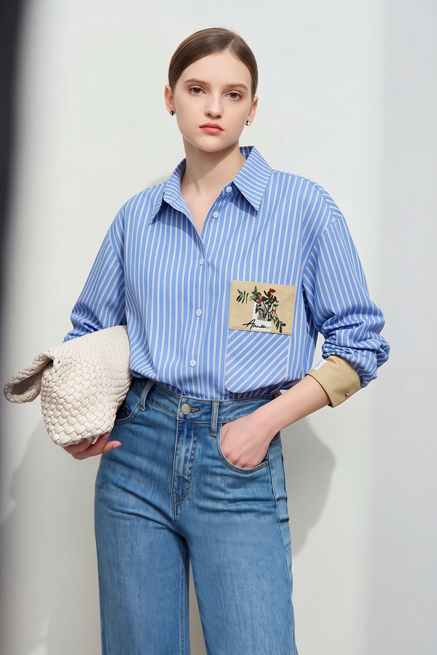 Printed Embroidered Striped Shirt