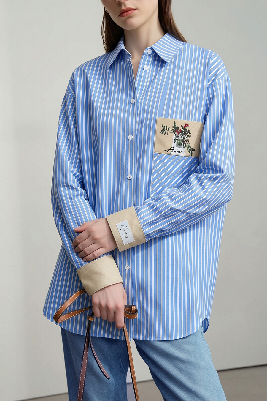 Printed Embroidered Striped Shirt