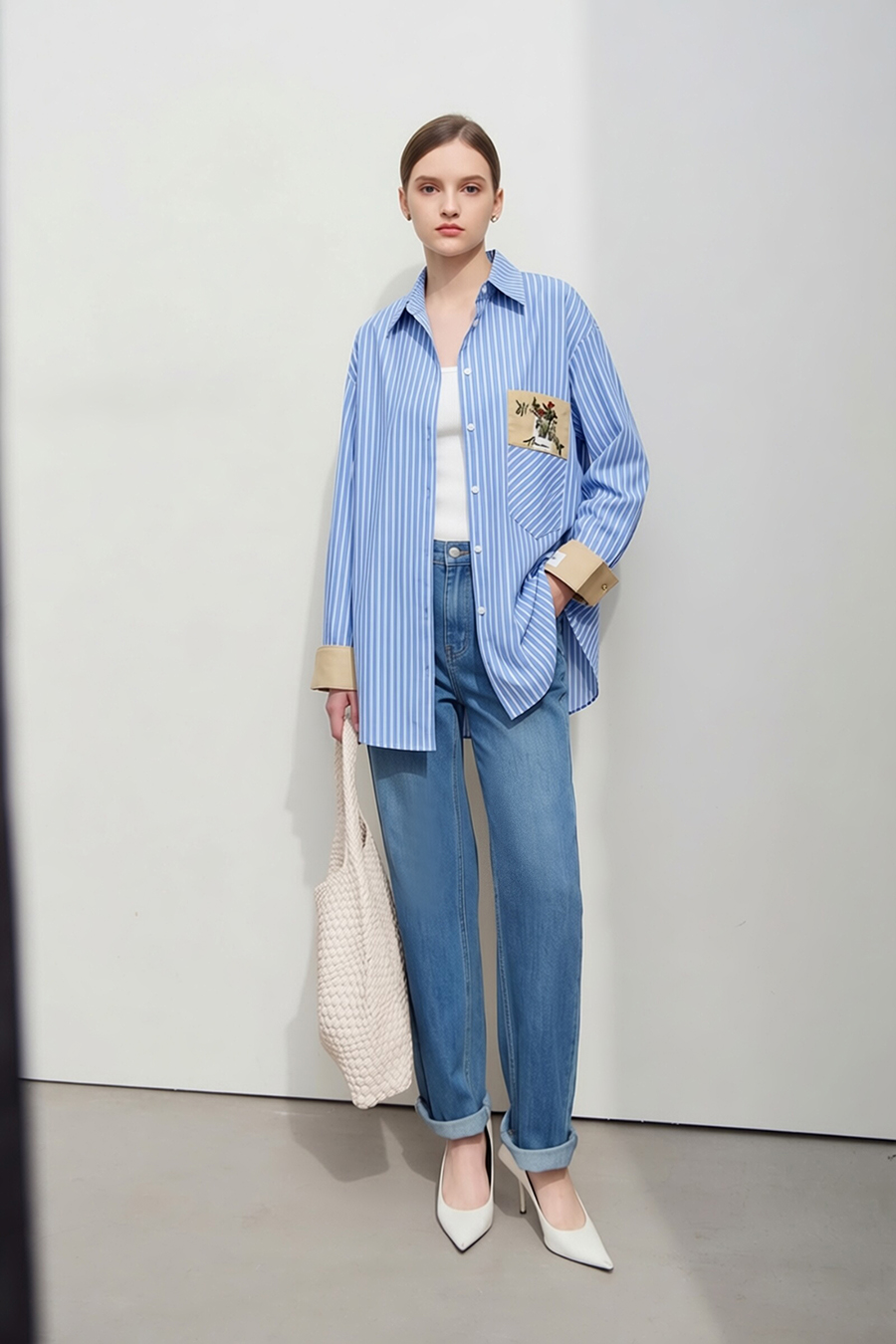 Printed Embroidered Striped Shirt