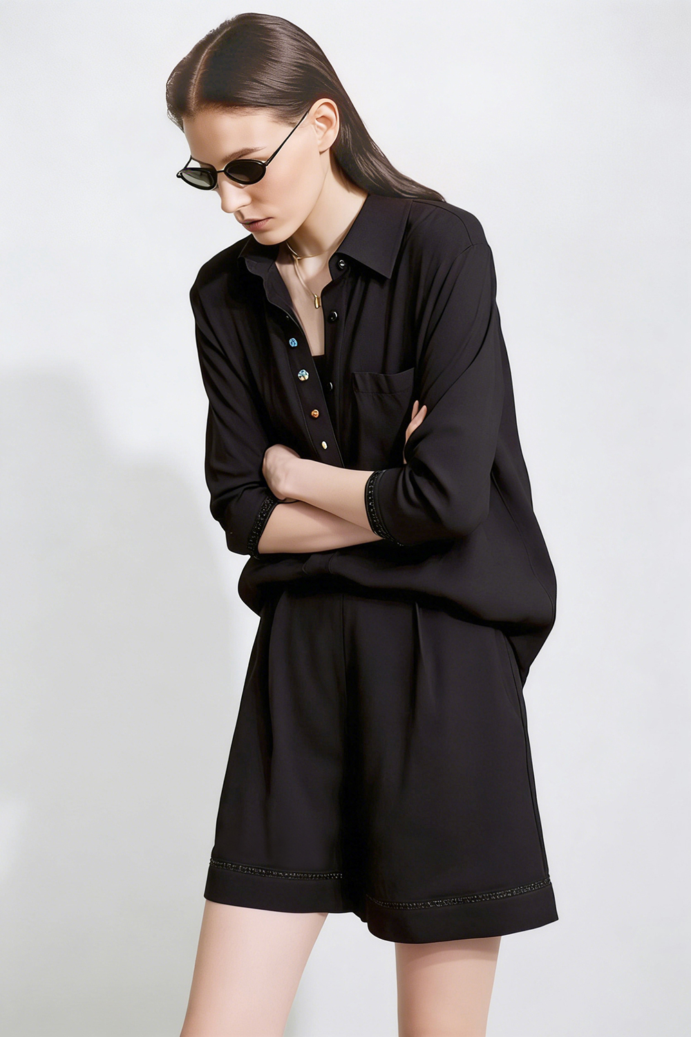 Contrast Button Loose Shirt