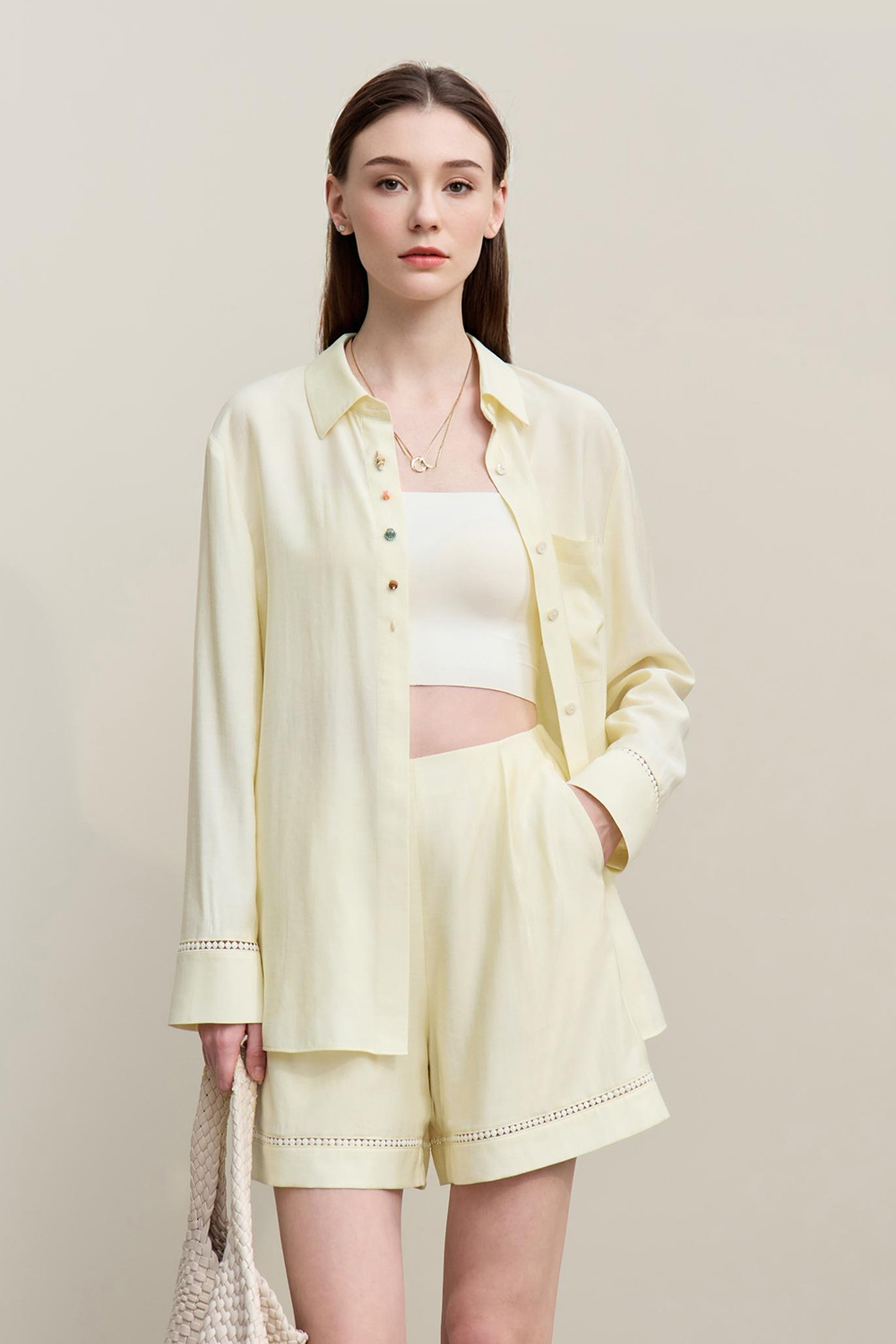 Contrast Button Loose Shirt