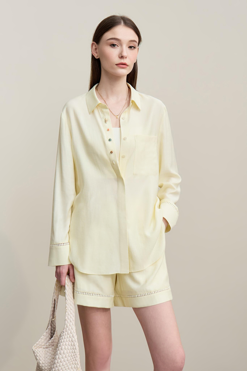 Contrast Button Loose Shirt