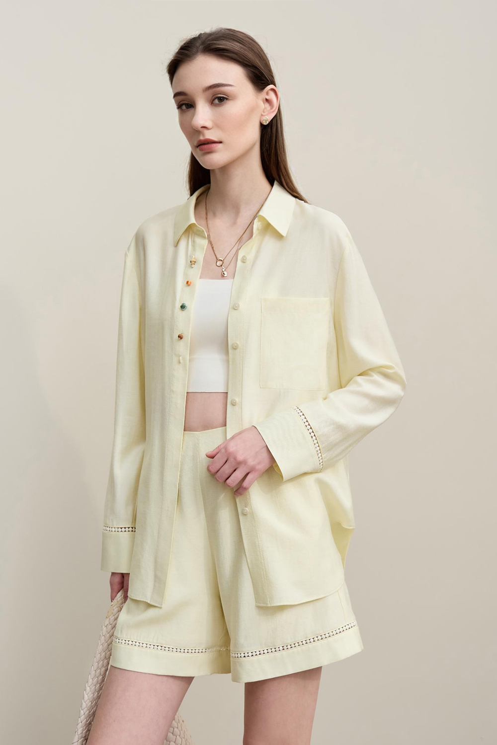 Contrast Button Loose Shirt