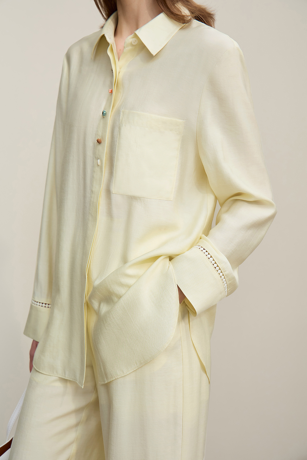 Contrast Button Loose Shirt