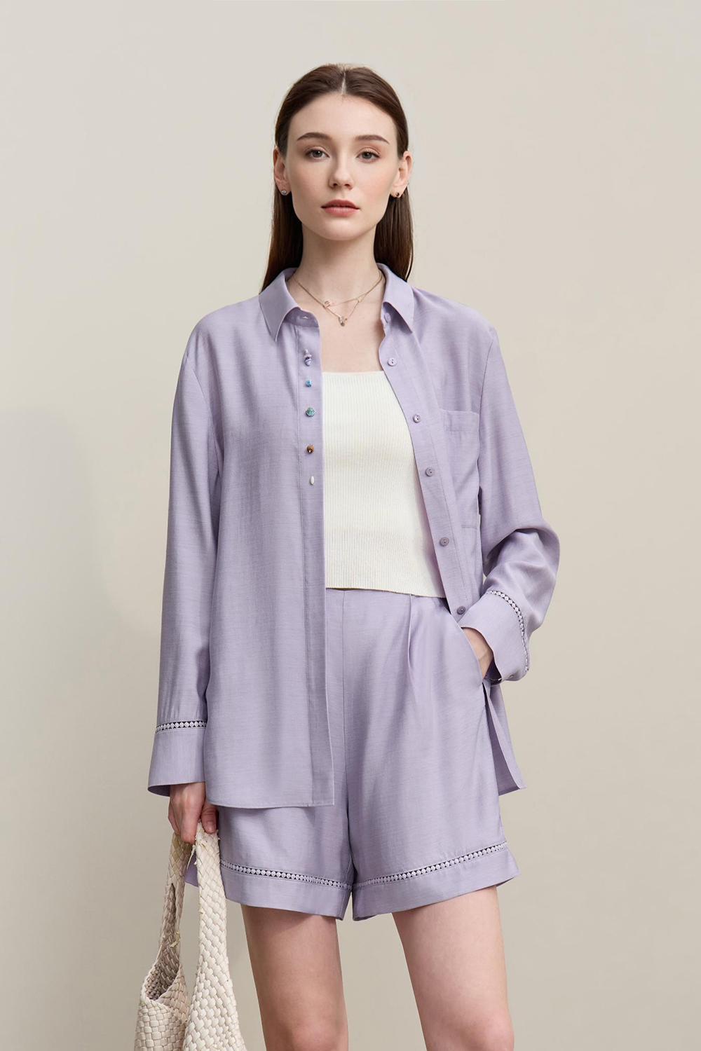 Contrast Button Loose Shirt