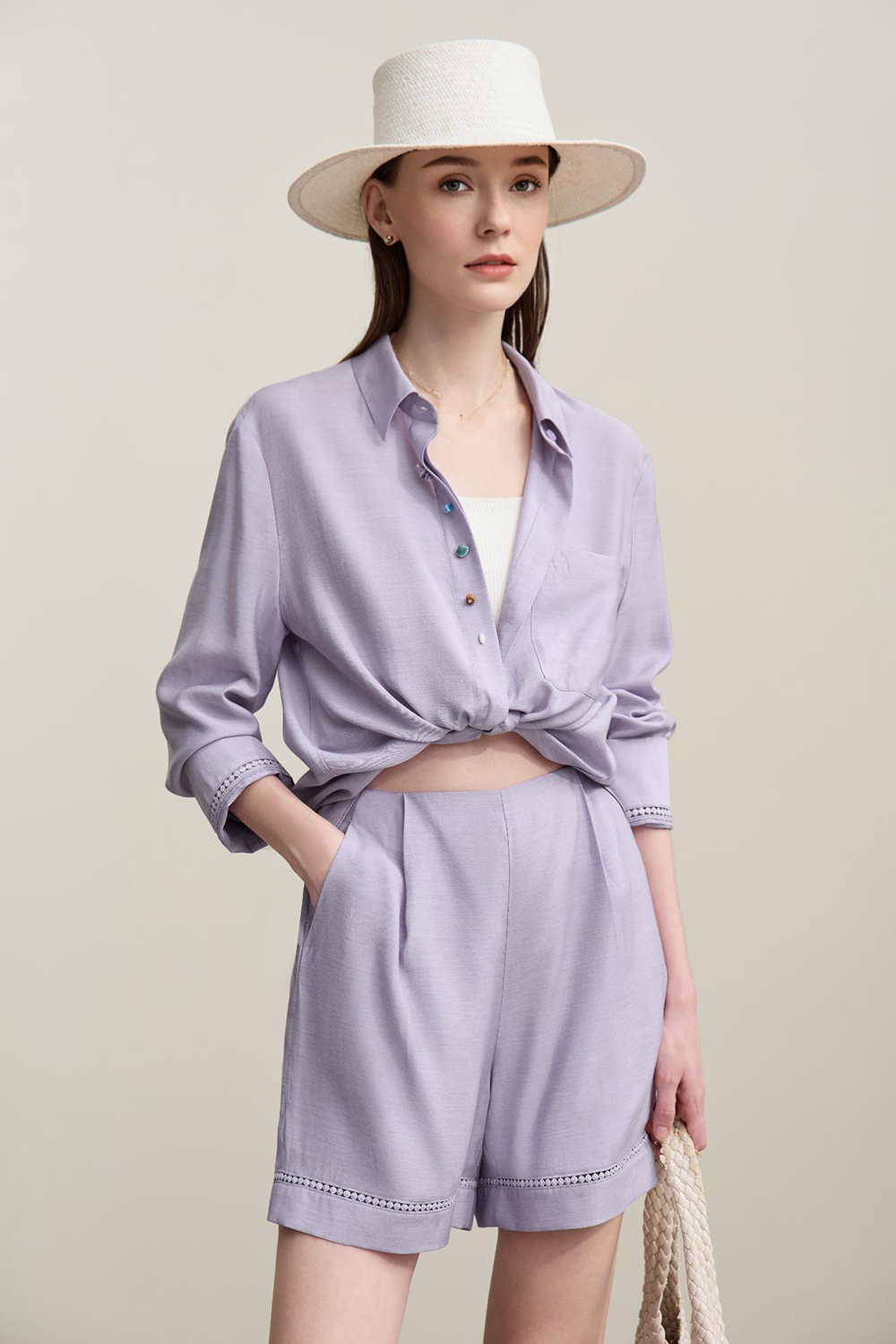 Contrast Button Loose Shirt