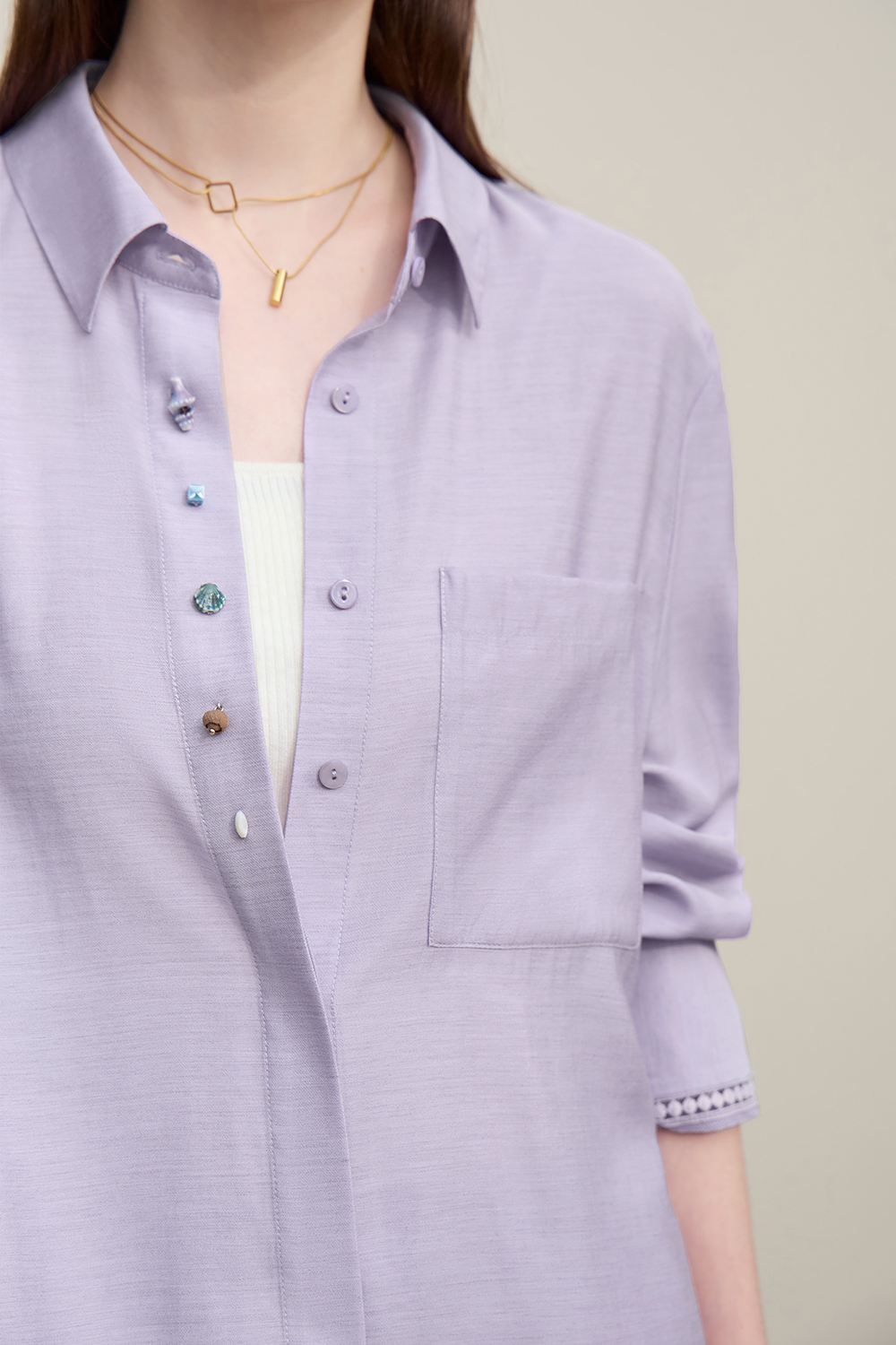 Contrast Button Loose Shirt